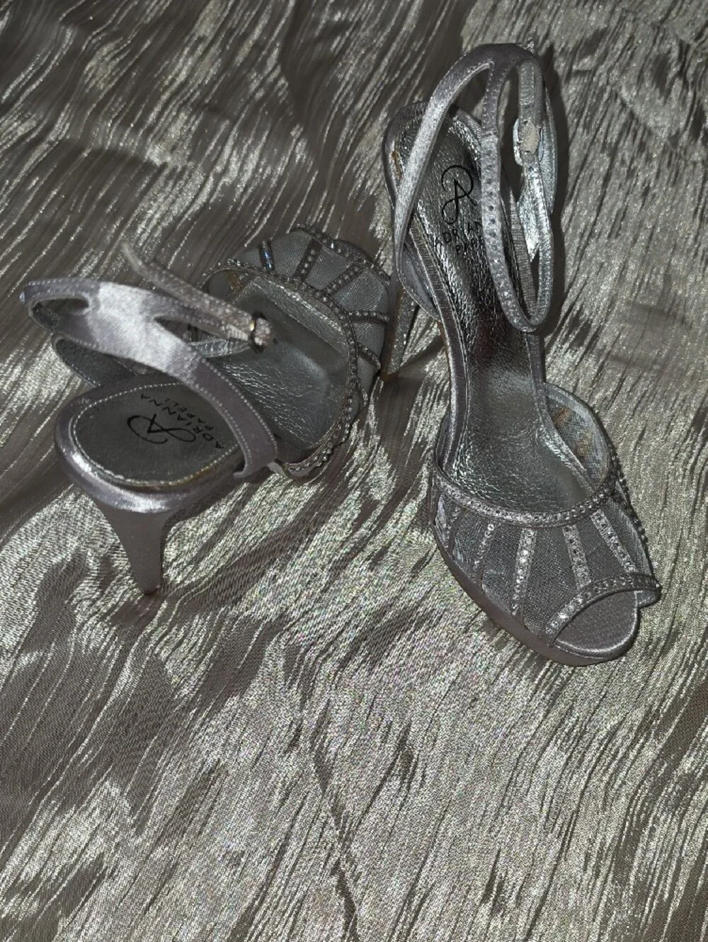 Adrianna Papell Silver Rhinestone Strappy Evening Heels